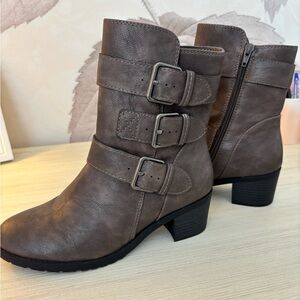 Relativity Taupe Moto Boots with Buckle Accents